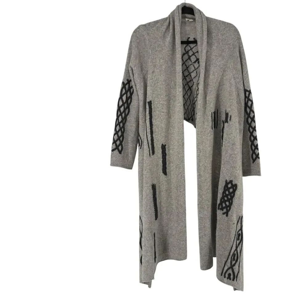 J Jill Wrap Cardigan Sweater Angora Wool Blend Gray Size S Bohemian Embroidered